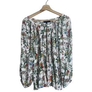 Rachel Roy Floral Print Peasant Blouse White Multicolor Size Large